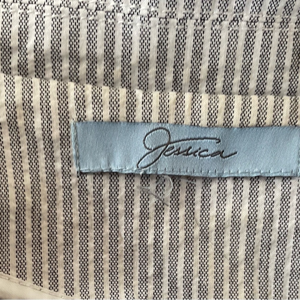 Jessica Gray & White Seersucker Stripe Blazer Jacket Stretch Cotton Size M - Picture 4 of 5